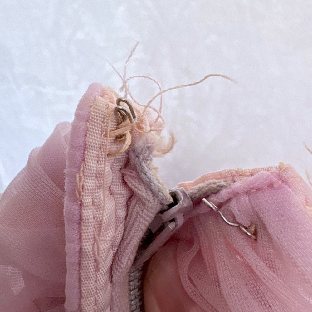 Vintage Lilac Tulle Off Shoulder Tea Length Party Dress Ruched 50s 24 Waist - Picture 11 of 11
